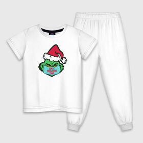 Детская пижама хлопок с принтом Covid Grinch в Белгороде, 100% хлопок |  брюки и футболка прямого кроя, без карманов, на брюках мягкая резинка на поясе и по низу штанин
 | Тематика изображения на принте: 2020 | 2021 | christmas | grinch | new year | гринч | зима | новогодняя | новогодняя маска | новый год | рождество | снег