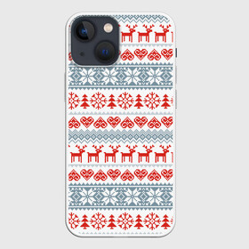Чехол для iPhone 13 mini с принтом Новогодний пиксельный узор в Белгороде,  |  | Тематика изображения на принте: christmas | deer | hearts | new year | pattern | pixels | snowflakes | trees | елки | новый год | олени | пиксели | рождество | сердечки | снежинки | узор
