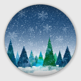 Круглый коврик для мышки с принтом Снежинки в лесу в Белгороде, резина и полиэстер | круглая форма, изображение наносится на всю лицевую часть | winter | елки | елки в лесу | зимний лес | новогодняя | новый год | снежинки
