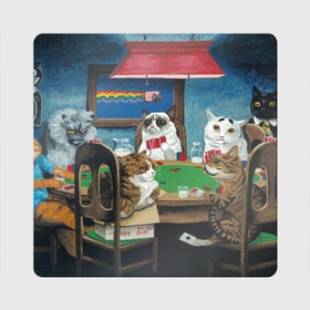 Магнит виниловый Квадрат с принтом Коты играют в покер в Белгороде, полимерный материал с магнитным слоем | размер 9*9 см, закругленные углы | a friend in need | art | artist | bets | cards | cats | chips | cookie | gambling | games | memes | nyan cat | picture | poker | rainbow | азартные игры | друг познается в беде | искусство | картина | карты | котики | коты | котэ | мемы | нян кэт | печень