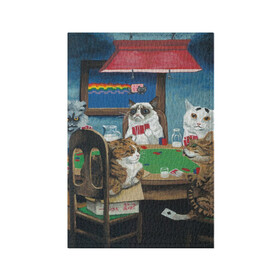 Обложка для паспорта матовая кожа с принтом Коты играют в покер в Белгороде, натуральная матовая кожа | размер 19,3 х 13,7 см; прозрачные пластиковые крепления | a friend in need | art | artist | bets | cards | cats | chips | cookie | gambling | games | memes | nyan cat | picture | poker | rainbow | азартные игры | друг познается в беде | искусство | картина | карты | котики | коты | котэ | мемы | нян кэт | печень