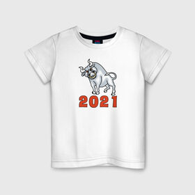 Детская футболка хлопок с принтом Металлический бык - 2021 в Белгороде, 100% хлопок | круглый вырез горловины, полуприлегающий силуэт, длина до линии бедер | Тематика изображения на принте: 