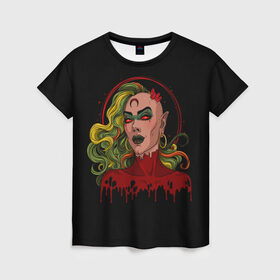 Женская футболка 3D с принтом Ведьма в Белгороде, 100% полиэфир ( синтетическое хлопкоподобное полотно) | прямой крой, круглый вырез горловины, длина до линии бедер | 666 | blood | dracula | girl | girls | horror | inside | scream | vampire | witch | вампир | ведьма | внутри | дракула | древний | крик | кровь | ужасы | хоррор