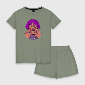 Женская пижама с шортиками хлопок с принтом Lil Uzi Vert в Белгороде, 100% хлопок | футболка прямого кроя, шорты свободные с широкой мягкой резинкой | lil | luv | music | off | верт | лил | музыка | реп | рэп | узи | фиолетовый