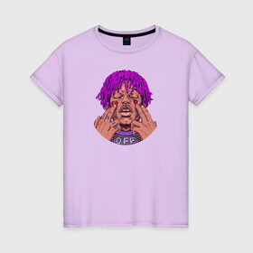 Женская футболка хлопок с принтом Lil Uzi Vert в Белгороде, 100% хлопок | прямой крой, круглый вырез горловины, длина до линии бедер, слегка спущенное плечо | lil | luv | music | off | верт | лил | музыка | реп | рэп | узи | фиолетовый