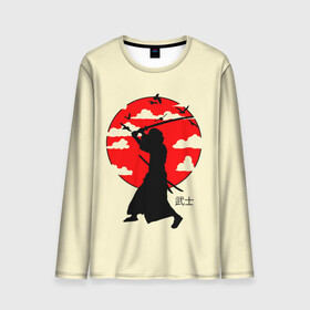 Мужской лонгслив 3D с принтом Japan samurai в Белгороде, 100% полиэстер | длинные рукава, круглый вырез горловины, полуприлегающий силуэт | Тематика изображения на принте: boy | japan style | japanese aesthetics | ninja | samurai | воин | иероглифы | катана | красная луна | меч | ниндзя | рыцарь | самурай | солдат | харакири | черный самурай | япония | японская анимация | японская эстетика