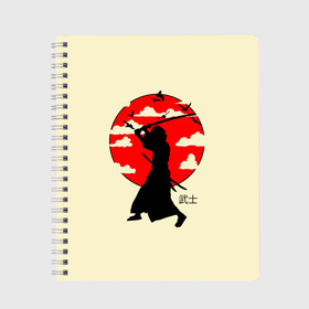 Тетрадь с принтом Japan samurai в Белгороде, 100% бумага | 48 листов, плотность листов — 60 г/м2, плотность картонной обложки — 250 г/м2. Листы скреплены сбоку удобной пружинной спиралью. Уголки страниц и обложки скругленные. Цвет линий — светло-серый
 | Тематика изображения на принте: boy | japan style | japanese aesthetics | ninja | samurai | воин | иероглифы | катана | красная луна | меч | ниндзя | рыцарь | самурай | солдат | харакири | черный самурай | япония | японская анимация | японская эстетика