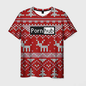 Мужская футболка 3D с принтом Pornhub в Белгороде, 100% полиэфир | прямой крой, круглый вырез горловины, длина до линии бедер | deer | fashion | horns | new year | pattern | vanguard | x mas tree | авангард | ёлка | мода | новый год | олень | рога | узор