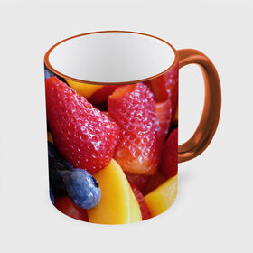 Кружка с принтом Фругтово-ягодное изобилие в Белгороде, керамика | ёмкость 330 мл | еда | клубника | манго | фрукт | фрукты | черника | ягода | ягоды