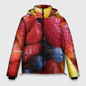 Мужская зимняя куртка 3D с принтом Фругтово-ягодное изобилие в Белгороде, верх — 100% полиэстер; подкладка — 100% полиэстер; утеплитель — 100% полиэстер | длина ниже бедра, свободный силуэт Оверсайз. Есть воротник-стойка, отстегивающийся капюшон и ветрозащитная планка. 

Боковые карманы с листочкой на кнопках и внутренний карман на молнии. | еда | клубника | манго | фрукт | фрукты | черника | ягода | ягоды