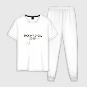 Мужская пижама хлопок с принтом S*CK MY D*CK, 2020! в Белгороде, 100% хлопок | брюки и футболка прямого кроя, без карманов, на брюках мягкая резинка на поясе и по низу штанин
 | Тематика изображения на принте: 