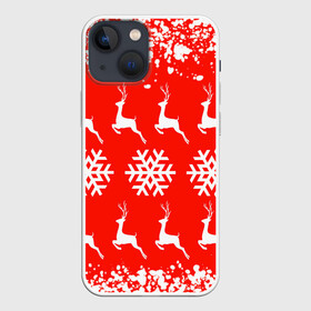 Чехол для iPhone 13 mini с принтом New Year в Белгороде,  |  | christmas toys | deer | new year | red | snow | snowflakes | tree | елка | красный | новогодние игрушки | новый год | олени | свитер с оленями | снег | снежинки | футболка с оленями