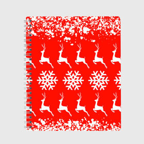Тетрадь с принтом New Year в Белгороде, 100% бумага | 48 листов, плотность листов — 60 г/м2, плотность картонной обложки — 250 г/м2. Листы скреплены сбоку удобной пружинной спиралью. Уголки страниц и обложки скругленные. Цвет линий — светло-серый
 | christmas toys | deer | new year | red | snow | snowflakes | tree | елка | красный | новогодние игрушки | новый год | олени | свитер с оленями | снег | снежинки | футболка с оленями