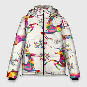 Мужская зимняя куртка 3D с принтом Новогодние Олени в Белгороде, верх — 100% полиэстер; подкладка — 100% полиэстер; утеплитель — 100% полиэстер | длина ниже бедра, свободный силуэт Оверсайз. Есть воротник-стойка, отстегивающийся капюшон и ветрозащитная планка. 

Боковые карманы с листочкой на кнопках и внутренний карман на молнии. | 