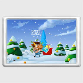 Магнит 45*70 с принтом Новый год 2021 в Белгороде, Пластик | Размер: 78*52 мм; Размер печати: 70*45 | 2021 | 7 января | bull | newyear | santa | бык | быки | бычок | год быка | дед мороз | корова | новогодние каникулы | новогодние праздники | новый 2021 | новый год | новый год 2021 | рождество | сани | санта | санта клаус
