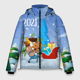 Мужская зимняя куртка 3D с принтом Новый год 2021 в Белгороде, верх — 100% полиэстер; подкладка — 100% полиэстер; утеплитель — 100% полиэстер | длина ниже бедра, свободный силуэт Оверсайз. Есть воротник-стойка, отстегивающийся капюшон и ветрозащитная планка. 

Боковые карманы с листочкой на кнопках и внутренний карман на молнии. | 2021 | 7 января | bull | newyear | santa | бык | быки | бычок | год быка | дед мороз | корова | новогодние каникулы | новогодние праздники | новый 2021 | новый год | новый год 2021 | рождество | сани | санта | санта клаус