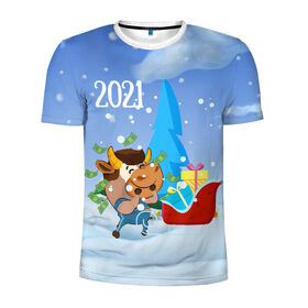 Мужская футболка 3D спортивная с принтом Новый год 2021 в Белгороде, 100% полиэстер с улучшенными характеристиками | приталенный силуэт, круглая горловина, широкие плечи, сужается к линии бедра | 2021 | 7 января | bull | newyear | santa | бык | быки | бычок | год быка | дед мороз | корова | новогодние каникулы | новогодние праздники | новый 2021 | новый год | новый год 2021 | рождество | сани | санта | санта клаус