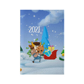 Обложка для паспорта матовая кожа с принтом Новый год 2021 в Белгороде, натуральная матовая кожа | размер 19,3 х 13,7 см; прозрачные пластиковые крепления | 2021 | 7 января | bull | newyear | santa | бык | быки | бычок | год быка | дед мороз | корова | новогодние каникулы | новогодние праздники | новый 2021 | новый год | новый год 2021 | рождество | сани | санта | санта клаус