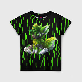 Детская футболка 3D с принтом Protogen music в Белгороде, 100% гипоаллергенный полиэфир | прямой крой, круглый вырез горловины, длина до линии бедер, чуть спущенное плечо, ткань немного тянется | cute | furry | green | love | music