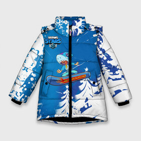 Зимняя куртка для девочек 3D с принтом Brawl Stars (Snowboarding) в Белгороде, ткань верха — 100% полиэстер; подклад — 100% полиэстер, утеплитель — 100% полиэстер. | длина ниже бедра, удлиненная спинка, воротник стойка и отстегивающийся капюшон. Есть боковые карманы с листочкой на кнопках, утяжки по низу изделия и внутренний карман на молнии. 

Предусмотрены светоотражающий принт на спинке, радужный светоотражающий элемент на пуллере молнии и на резинке для утяжки. | Тематика изображения на принте: brawl | break dance | leon | moba | skateboard | stars | supercell | surfing | игра | коллаборация | коллаж | колоборация | паттерн