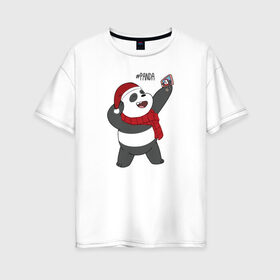 Женская футболка хлопок Oversize с принтом Panda в Белгороде, 100% хлопок | свободный крой, круглый ворот, спущенный рукав, длина до линии бедер
 | cartoon network | panda | vdkimel | we bare bears | вся правда о медведях | панда