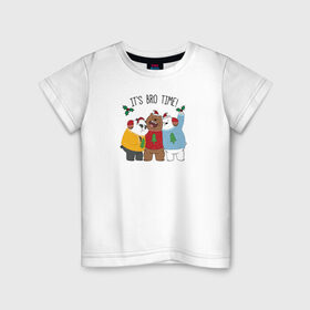 Детская футболка хлопок с принтом Its bro time! в Белгороде, 100% хлопок | круглый вырез горловины, полуприлегающий силуэт, длина до линии бедер | cartoon network | grizz | icebear | panda | vdkimel | we bare bears | белый | вся правда о медведях | гризли | панда
