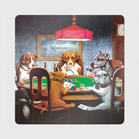 Магнит виниловый Квадрат с принтом Собаки играют в покер в Белгороде, полимерный материал с магнитным слоем | размер 9*9 см, закругленные углы | Тематика изображения на принте: a friend in need | art | artist | bets | buldog | cards | chips | dogs | gambling | games | memes | picture | poker | азартные игры | бульдог | друг познается в беде | искусство | картина | карты | мемы | покер | сенбернар | собаки | собачки | ставки