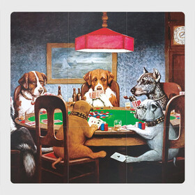 Магнитный плакат 3Х3 с принтом Собаки играют в покер в Белгороде, Полимерный материал с магнитным слоем | 9 деталей размером 9*9 см | Тематика изображения на принте: a friend in need | art | artist | bets | buldog | cards | chips | dogs | gambling | games | memes | picture | poker | азартные игры | бульдог | друг познается в беде | искусство | картина | карты | мемы | покер | сенбернар | собаки | собачки | ставки