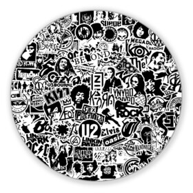 Коврик для мышки круглый с принтом Rock Band Logos в Белгороде, резина и полиэстер | круглая форма, изображение наносится на всю лицевую часть | ac dc | linkin park | music | queen | radiohead | rock | rock band logos | линкин парк | музыка | ретро | рок группа | элвис