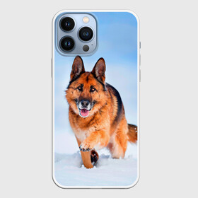Чехол для iPhone 13 Pro Max с принтом Овчарка и снег в Белгороде,  |  | dog | животные | зима | овчарка | пес | природа | снег | собака | собаки | собакчка | собачки