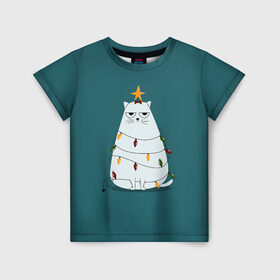 Детская футболка 3D с принтом Кото-ёлка в Белгороде, 100% гипоаллергенный полиэфир | прямой крой, круглый вырез горловины, длина до линии бедер, чуть спущенное плечо, ткань немного тянется | Тематика изображения на принте: claus | happy new year | merry christmas | santa | snowman | дед мороз | елка | клаус | новый год | рождество | с новым годом | санта | снеговик