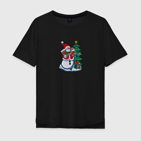 Мужская футболка хлопок Oversize с принтом С новым годом! в Белгороде, 100% хлопок | свободный крой, круглый ворот, “спинка” длиннее передней части | claus | happy new year | merry christmas | santa | snowman | дед мороз | елка | клаус | новый год | рождество | с новым годом | санта | снеговик