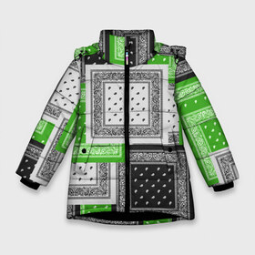 Зимняя куртка для девочек 3D с принтом 3D Бандана v green в Белгороде, ткань верха — 100% полиэстер; подклад — 100% полиэстер, утеплитель — 100% полиэстер. | длина ниже бедра, удлиненная спинка, воротник стойка и отстегивающийся капюшон. Есть боковые карманы с листочкой на кнопках, утяжки по низу изделия и внутренний карман на молнии. 

Предусмотрены светоотражающий принт на спинке, радужный светоотражающий элемент на пуллере молнии и на резинке для утяжки. | fashiom | fire | game | hip hop | rap | street style | top | игра | мода | огонь | рэп | топ | уличный стиль | хип хоп