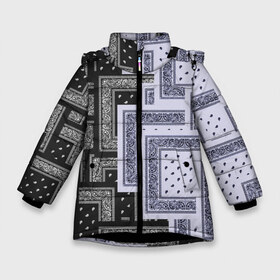 Зимняя куртка для девочек 3D с принтом 3D Бандана v white-black в Белгороде, ткань верха — 100% полиэстер; подклад — 100% полиэстер, утеплитель — 100% полиэстер. | длина ниже бедра, удлиненная спинка, воротник стойка и отстегивающийся капюшон. Есть боковые карманы с листочкой на кнопках, утяжки по низу изделия и внутренний карман на молнии. 

Предусмотрены светоотражающий принт на спинке, радужный светоотражающий элемент на пуллере молнии и на резинке для утяжки. | fashiom | fire | game | hip hop | rap | street style | top | игра | мода | огонь | рэп | топ | уличный стиль | хип хоп