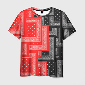 Мужская футболка 3D с принтом 3D Бандана v.red-black в Белгороде, 100% полиэфир | прямой крой, круглый вырез горловины, длина до линии бедер | fashiom | fire | game | hip hop | rap | street style | top | игра | мода | огонь | рэп | топ | уличный стиль | хип хоп