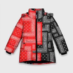 Зимняя куртка для девочек 3D с принтом 3D Бандана v red-black в Белгороде, ткань верха — 100% полиэстер; подклад — 100% полиэстер, утеплитель — 100% полиэстер. | длина ниже бедра, удлиненная спинка, воротник стойка и отстегивающийся капюшон. Есть боковые карманы с листочкой на кнопках, утяжки по низу изделия и внутренний карман на молнии. 

Предусмотрены светоотражающий принт на спинке, радужный светоотражающий элемент на пуллере молнии и на резинке для утяжки. | fashiom | fire | game | hip hop | rap | street style | top | игра | мода | огонь | рэп | топ | уличный стиль | хип хоп