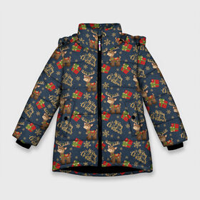 Зимняя куртка для девочек 3D с принтом Новогодние Олени в Белгороде, ткань верха — 100% полиэстер; подклад — 100% полиэстер, утеплитель — 100% полиэстер. | длина ниже бедра, удлиненная спинка, воротник стойка и отстегивающийся капюшон. Есть боковые карманы с листочкой на кнопках, утяжки по низу изделия и внутренний карман на молнии. 

Предусмотрены светоотражающий принт на спинке, радужный светоотражающий элемент на пуллере молнии и на резинке для утяжки. | christmas | merry christmas | santa claus | дед мороз | ёлка | новогодние олени | новый год | орнамент | с новым годом | санта клаус | свитер с оленями | снегурочка | снежинки | узоры