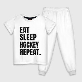 Детская пижама хлопок с принтом EAT SLEEP HOCKEY REPEAT в Белгороде, 100% хлопок |  брюки и футболка прямого кроя, без карманов, на брюках мягкая резинка на поясе и по низу штанин
 | boston | bruins | capitals | detroit | eat | eat sleep hockey repeat | hockey | nhl | penguins | pittsburgh | red wings | repeat | sleep | washington | вашингтон кэпиталз | нхл | питтсбург пингвинз | хокей | хоккей