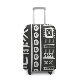 Чехол для чемодана 3D с принтом Этнический узор в Белгороде, 86% полиэфир, 14% спандекс | двустороннее нанесение принта, прорези для ручек и колес | ацтеки | индийский | народный | узор | черно белый | этника | этнический | этно