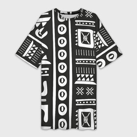 Платье-футболка 3D с принтом Этнический узор в Белгороде,  |  | Тематика изображения на принте: ацтеки | индийский | народный | узор | черно белый | этника | этнический | этно