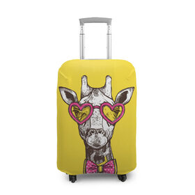 Чехол для чемодана 3D с принтом Жираф в Белгороде, 86% полиэфир, 14% спандекс | двустороннее нанесение принта, прорези для ручек и колес | Тематика изображения на принте: бабочка | винтаж | графика | жираф | очки | ретро | рисунок | сердечки | хипстер