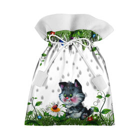Подарочный 3D мешок с принтом котёнок в Белгороде, 100% полиэстер | Размер: 29*39 см | Тематика изображения на принте: божья коровка | дождик | котёнок | цветы