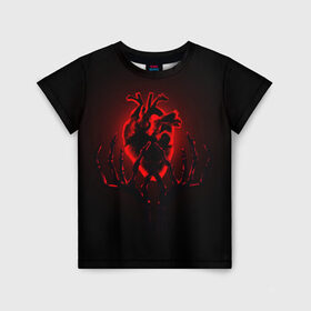 Детская футболка 3D с принтом Сердце в Белгороде, 100% гипоаллергенный полиэфир | прямой крой, круглый вырез горловины, длина до линии бедер, чуть спущенное плечо, ткань немного тянется | внутренности | кости | красный | любовь | органы | руки | сердце | тьма | черный