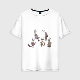 Женская футболка хлопок Oversize с принтом Звери в Белгороде, 100% хлопок | свободный крой, круглый ворот, спущенный рукав, длина до линии бедер
 | животные | звери | картинки | кролики | лис | медведь | милый | популярные | прикольные | сказки | смешные