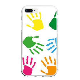 Чехол для iPhone 7Plus/8 Plus матовый с принтом Цветные ладошки - Детский узор в Белгороде, Силикон | Область печати: задняя сторона чехла, без боковых панелей | дети | детский | краска | ладошки | пальцы | радуга | ребенок | руки | след | узор
