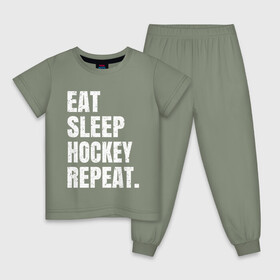 Детская пижама хлопок с принтом EAT SLEEP HOCKEY REPEAT в Белгороде, 100% хлопок |  брюки и футболка прямого кроя, без карманов, на брюках мягкая резинка на поясе и по низу штанин
 | boston | bruins | capitals | detroit | eat | eat sleep hockey repeat | hockey | nhl | penguins | pittsburgh | red wings | repeat | sleep | washington | вашингтон кэпиталз | нхл | питтсбург пингвинз | хокей | хоккей