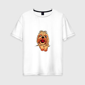 Женская футболка хлопок Oversize с принтом Ши Тцу в Белгороде, 100% хлопок | свободный крой, круглый ворот, спущенный рукав, длина до линии бедер
 | домашнее животное | звери | картинки | милый | мультфильмы | популярные | прикольные | собака | ши тцу | щенок