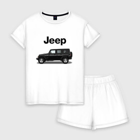 Женская пижама с шортиками хлопок с принтом Jeep Wrangler в Белгороде, 100% хлопок | футболка прямого кроя, шорты свободные с широкой мягкой резинкой | america | avto | car | v8 | машина | скорость