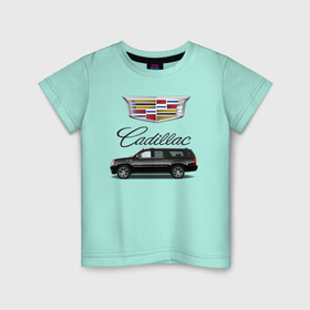 Детская футболка хлопок с принтом Cadillac в Белгороде, 100% хлопок | круглый вырез горловины, полуприлегающий силуэт, длина до линии бедер | Тематика изображения на принте: america | avto | cadillac | car | v8 | машина | скорость
