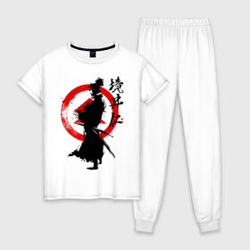 Женская пижама хлопок с принтом Ghost of Tsushima в Белгороде, 100% хлопок | брюки и футболка прямого кроя, без карманов, на брюках мягкая резинка на поясе и по низу штанин | ghost of tsushima | samurai | игры | призрак цусимы | самурай | япония